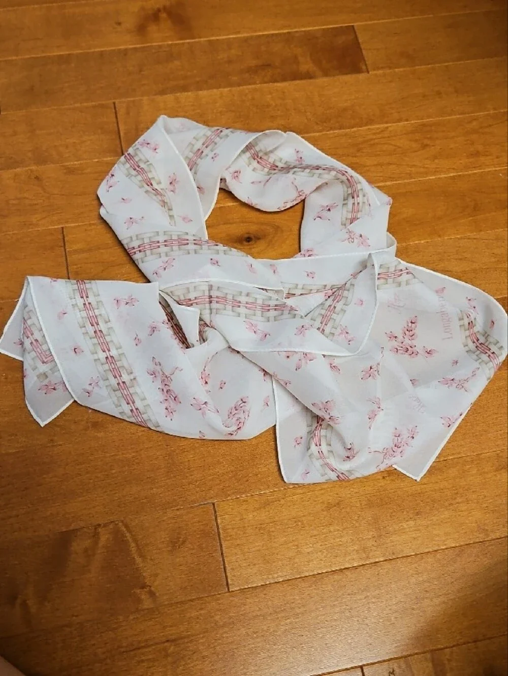 NEW-Longaberger HORIZON of HOPE Scarf w/Pink Floral and Geometric Border